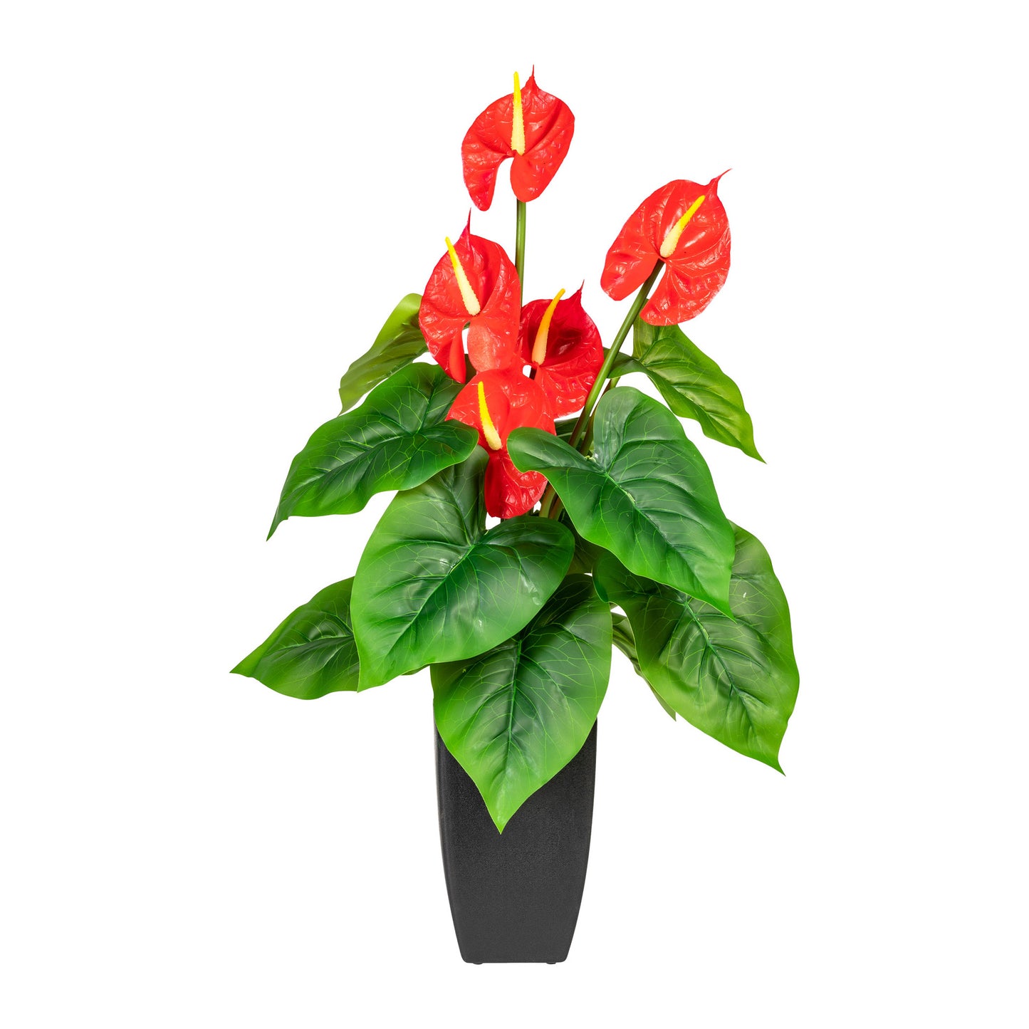 Künstliche Anthurie Flamingoblume 64 cm - Pflegeleichte Pflanze im schwarzen Topf
