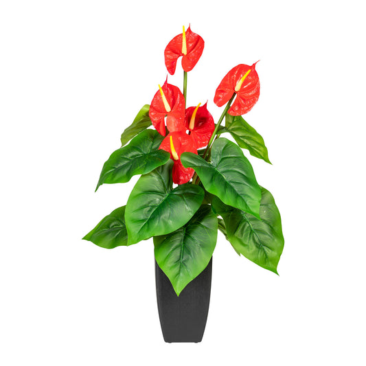 Künstliche Anthurie Flamingoblume 64 cm - Pflegeleichte Pflanze im schwarzen Topf
