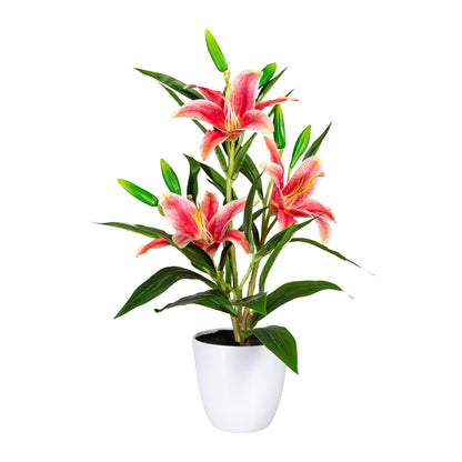 Künstliche Lilie 60 cm im weißen Melamintopf – Pflegeleichte Deko in rosa und weiß