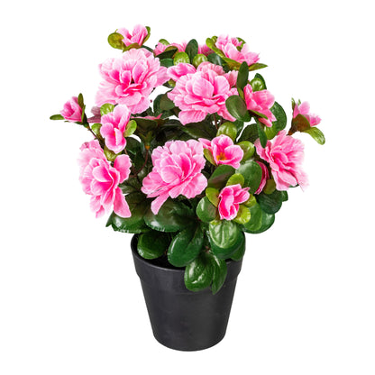 2er Set Künstliche Azaleen 26 cm im Schwarzen Topf - Dekoration in Weiß und Rosa