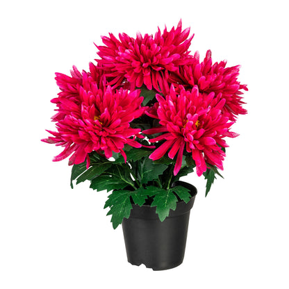 Künstliche Chrysantheme 32 cm im Kunststofftopf – Fuchsia, Gelb oder Weiß wählbar