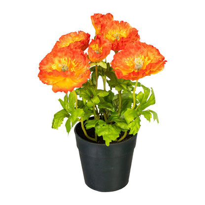 2er Set Künstlicher Mohnbusch im Topf 24 cm – Farbige Dekoration in Rot und Orange