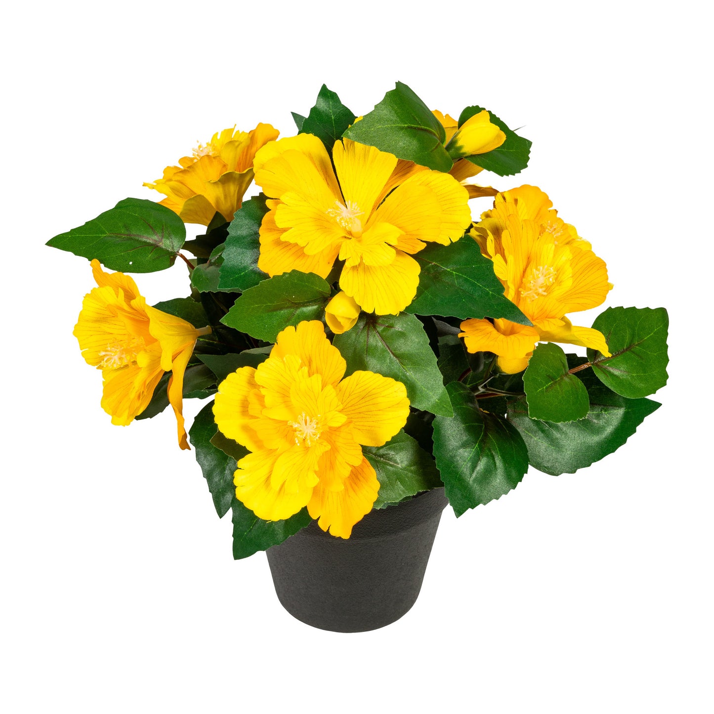 Künstlicher Hibiskus 32 cm im schwarzen Topf – Pflegeleichte Deko in Gelb & Orange