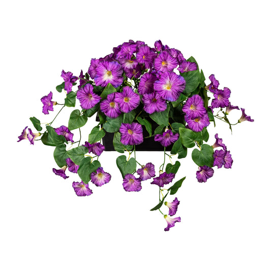 Künstlicher Petunienhänger 40 cm in Kunststoffkasten – Lila & Weiß, Dekoration für Zuhause