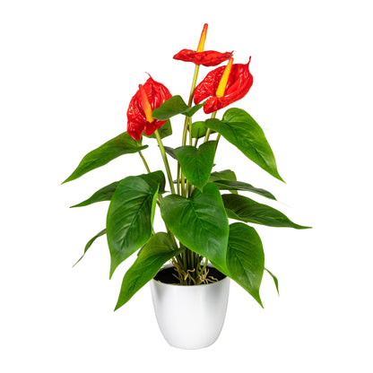 Künstliche Anthurie 40 cm – Elegante Flamingoblume im weißen Topf, verschiedene Farben