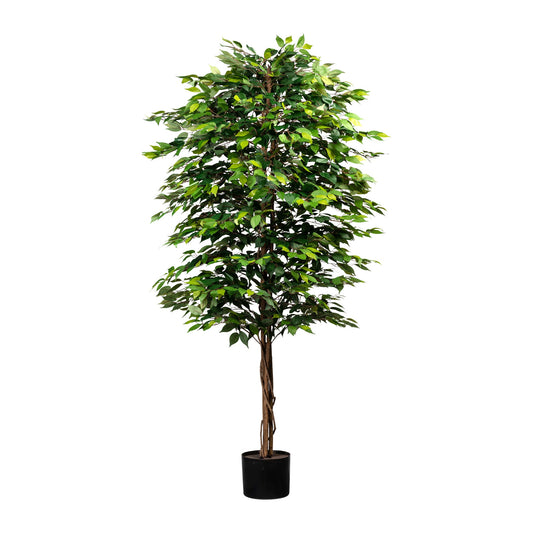 Ficus Benjamini Kunstpflanze 210 cm hoch mit Naturstamm und 2268 Blättern im Topf