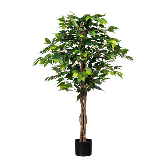 Ficus Benjamini Kunstpflanze 120 cm mit 630 Blättern im Naturstamm-Topf 14,5x12,5 cm