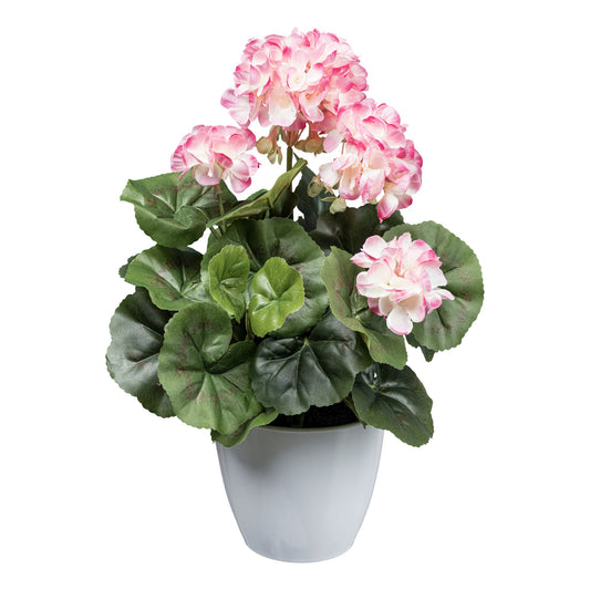 Geranienbusch rosa-weiß 34 cm im Melamintopf – Hochwertige Kunstpflanze für Ihr Zuhause