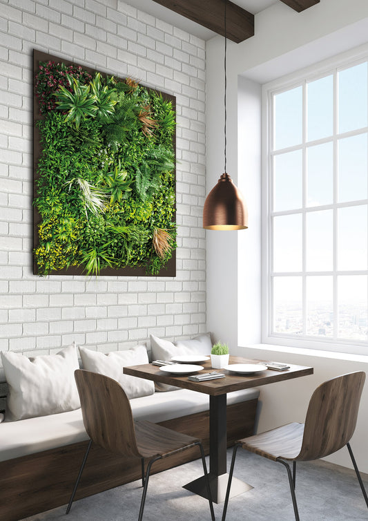 Premium-Blättermatte 100x100x12cm mit Farnen und Blüten, UV-beständig, grün