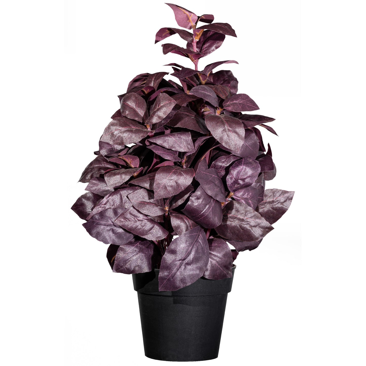 Kunstpflanze Basilikumbusch 30 cm – 238 Blätter Burgunder im 10 cm Topf, pflegeleicht