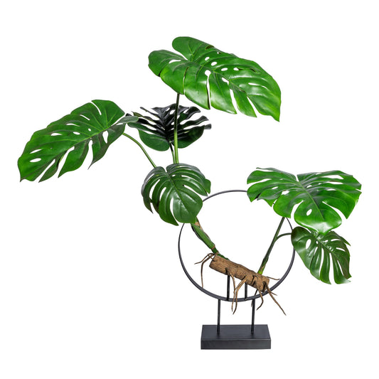 Deko Splitphilodendron Kunstpflanze mit 8 Blättern, 100 cm hoch auf Metallständer