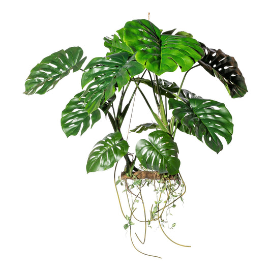 Kunstpflanze Splitphilodendron Hängeobjekt 100 cm – 15 Blätter mit Wurzeln & Ranken