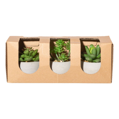 2er Set Sukkulenten 3-fach sortiert, Kunstpflanzen mit Zementtopf und Kies 6x4cm