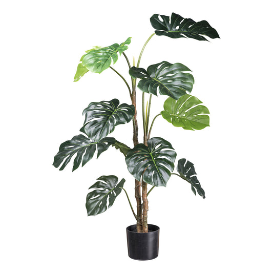 Splitphilodendron Kunstpflanze 140 cm, 12 Blätter, Kunststofftopf 17x15 cm, pflegeleicht