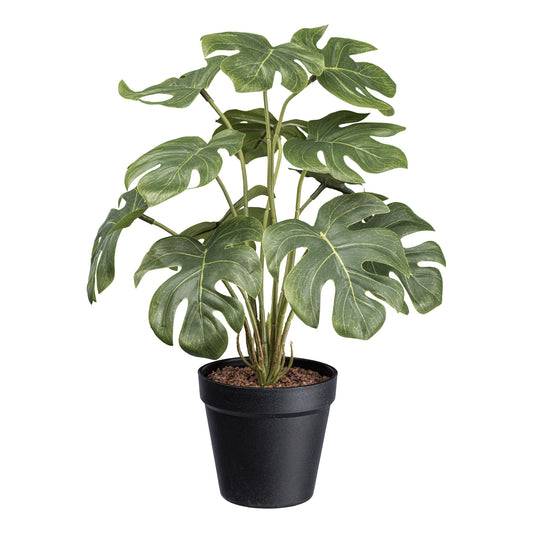 2er Set Kunstpflanzen Splitphilodendron 38 cm im Kunststofftopf mit Granulat grün