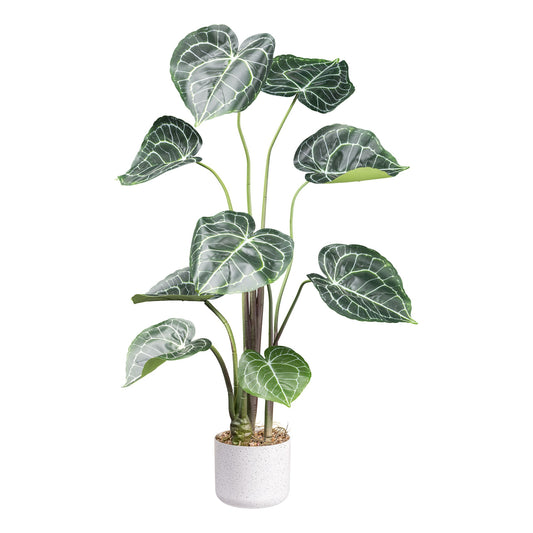 Anthurium Clarinervium Kunstpflanze 100 cm grün-weiß im weißen Topf 15x13 cm