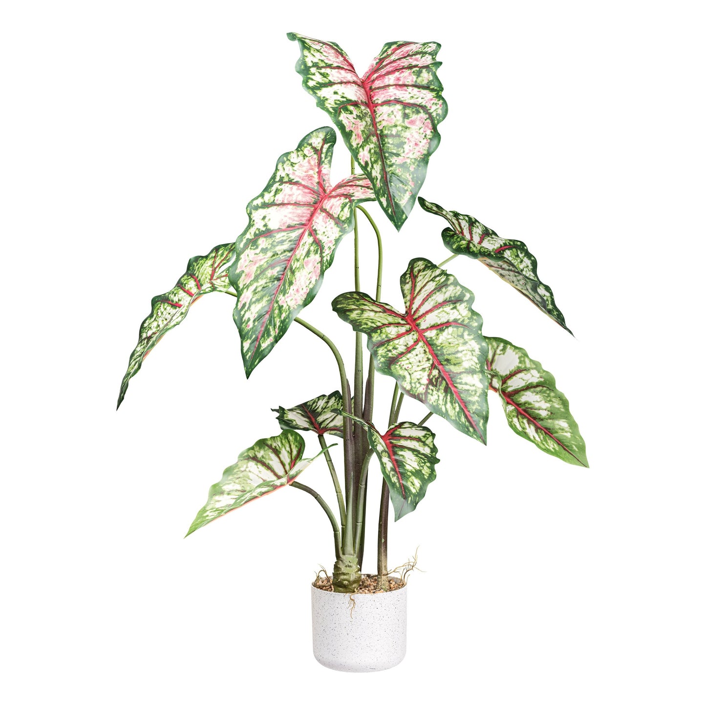 Syngonium Kunstpflanze 100 cm grün-rot im weißen Melamintopf 15x13 cm – pflegeleicht