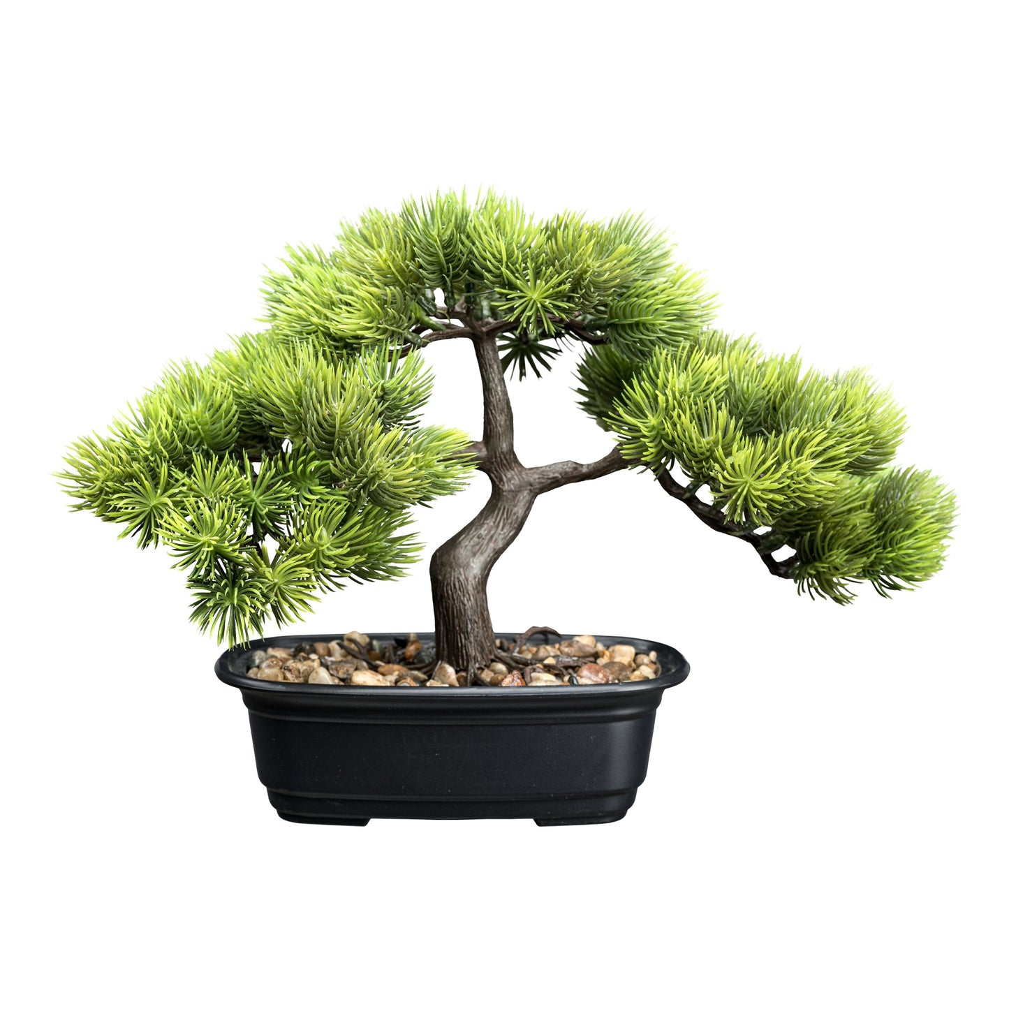 Bonsai Kiefer Kunstpflanze 23x30 cm in eleganter schwarzer Schale mit Kies-Dekoration