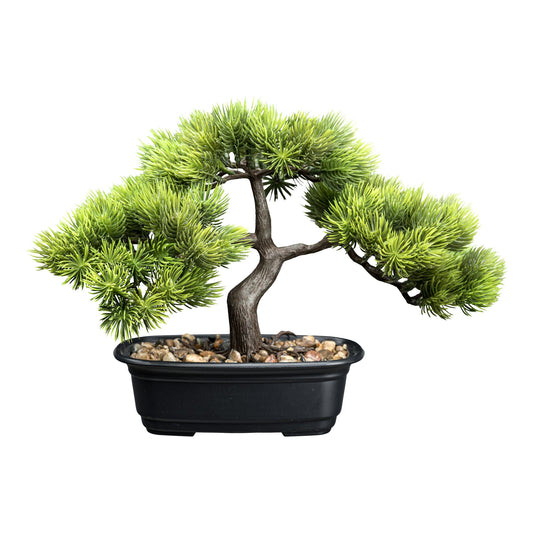 Bonsai Kiefer Kunstpflanze 23x30 cm in eleganter schwarzer Schale mit Kies-Dekoration
