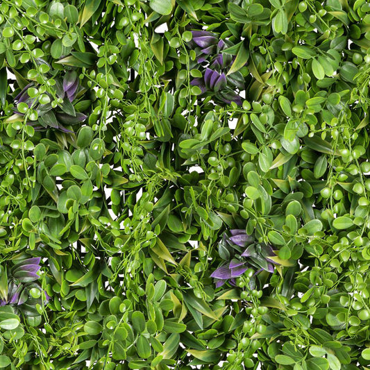 Premium-Blättermatte 100x100cm mit lila Blüten, UV-beständig, pflegeleicht, Kunstpflanze