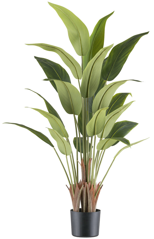 Kunstpflanze Strelitzia reginae 120 cm im schwarzen Kunststofftopf 15x13 cm für tropisches Flair