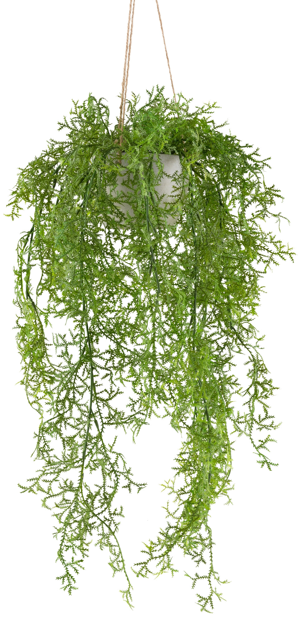 Moosfarn Hängeampel Kunstpflanze 60/90 cm im grauen Zementtopf 10,5x8 cm