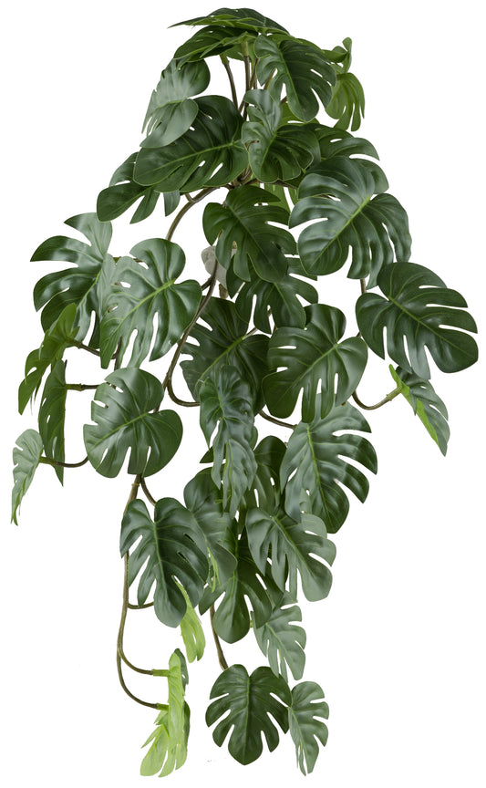 2er Set Kunstpflanze Splitphilodendron Hänger 48 cm, 38 Blätter, Grüne Deko