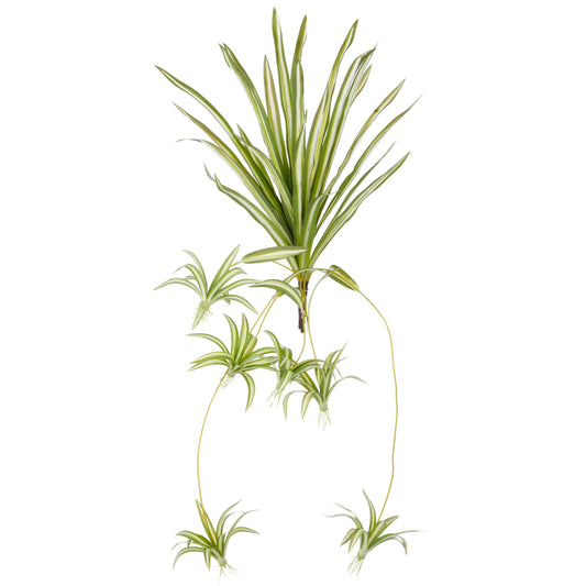 Künstliches Chlorophytum mit 27 grünen-weißen Blättern, 45/90 cm, dekorative Zimmerpflanze