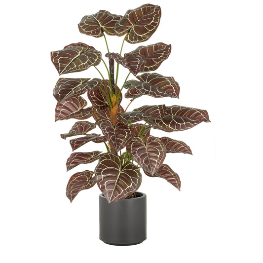 Anthurium Zara Kunstpflanze 100 cm, 29 Blätter, grün-braun, im grauen Kunststofftopf 21,5x21,5 cm