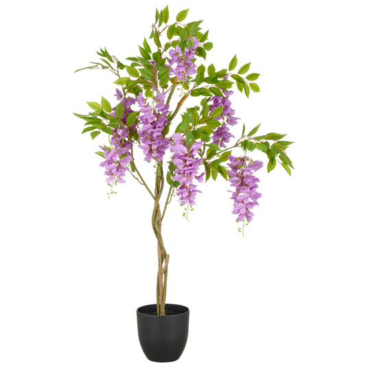 Wisteria Kunstpflanze ca. 100cm lila im 16x15cm Kunststofftopf mit Erde Dekorative Mauve-Blüte