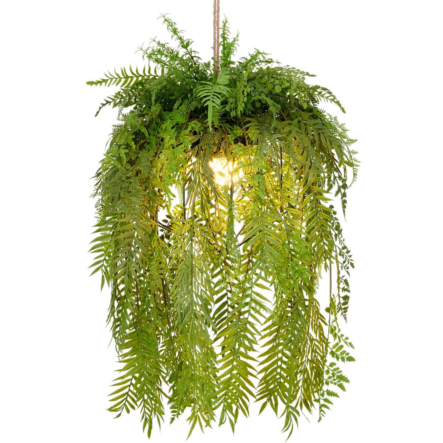 Deko Hängeleuchte Farnmix grün 80x40cm mit E27 Fassung und 1,5m Kabel Kunstpflanze
