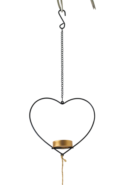 Deko Metall Herz Hänger offen Schwarz mit Teelichtglas – 72 cm für Ihr Zuhause