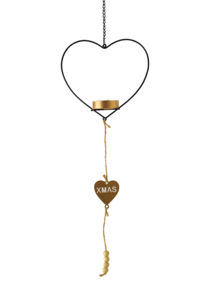 Deko Metall Herz Hänger offen Schwarz mit Teelichtglas – 72 cm für Ihr Zuhause