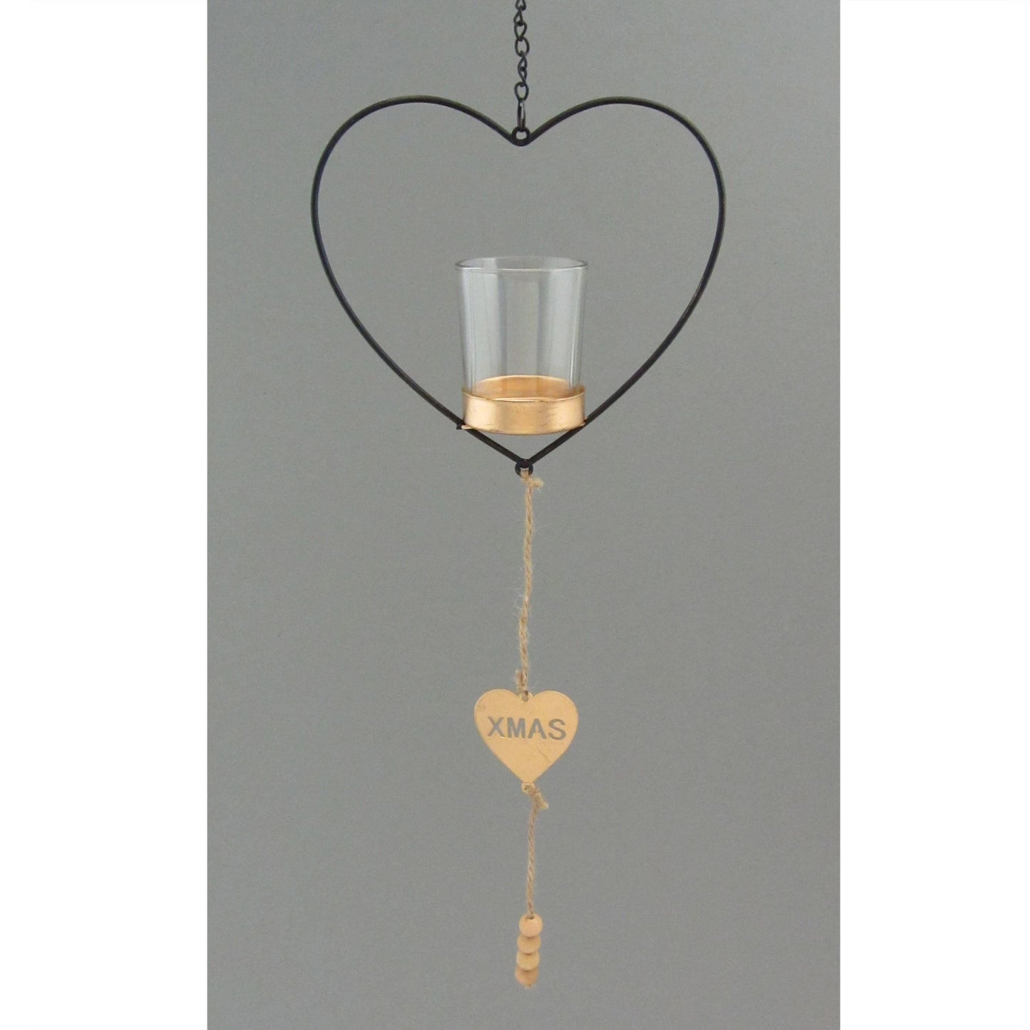 Deko Metall Herz Hänger offen Schwarz mit Teelichtglas – 72 cm für Ihr Zuhause