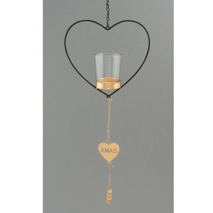 Deko Metall Herz Hänger offen Schwarz mit Teelichtglas – 72 cm für Ihr Zuhause