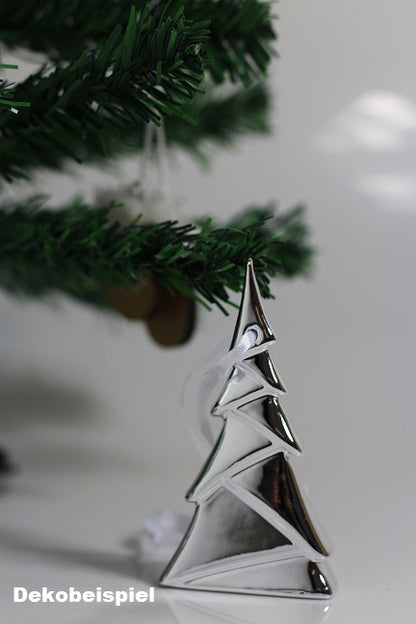 3er Set Keramik Weihnachtsbaum Anhänger 10 cm silber Tannenbaum Dekoration