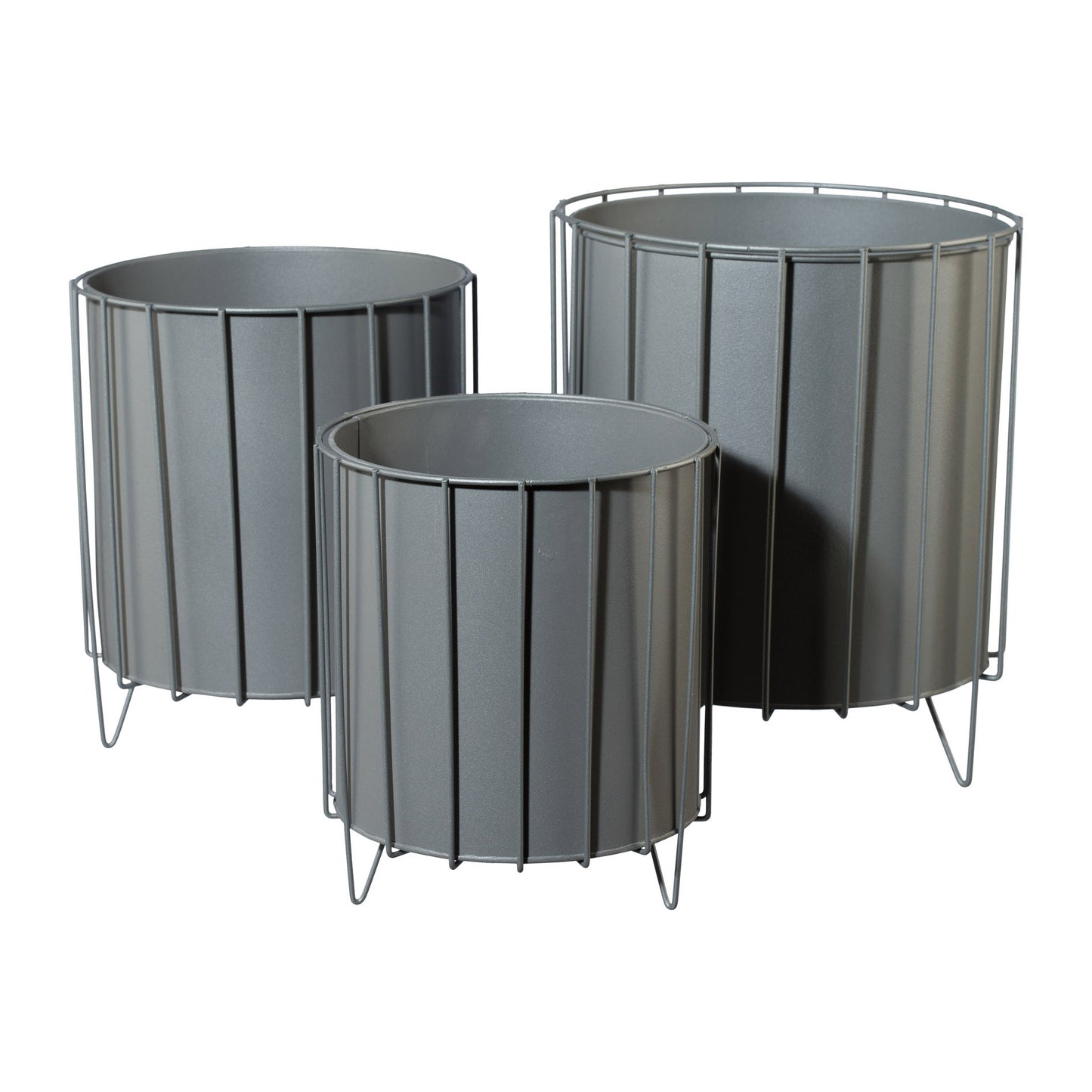 Metall Pflanzgefäß AMBIENTE 3er Set rund grau – stilvolle Blumenkübel für Haus und Garten