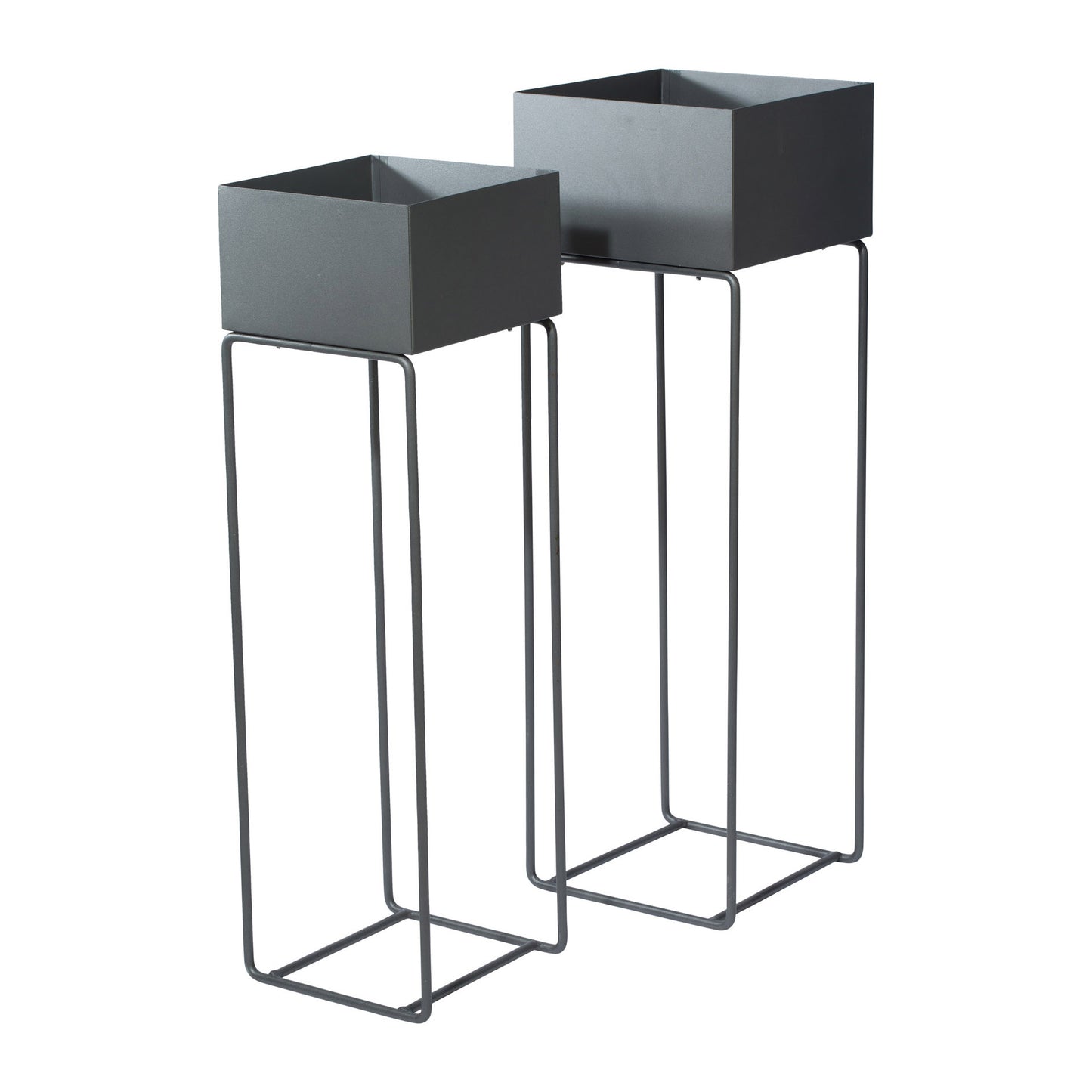 Metall Pflanzgefäß AMBIENTE 2er Set auf Gestell in Grau, 79,5 cm & 75 cm hoch