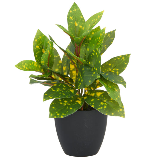 3er-Set Kunstpflanzen Acuba ca. 24 cm grün im Kunststofftopf 9x8 cm mit Erde pflegeleicht langlebig