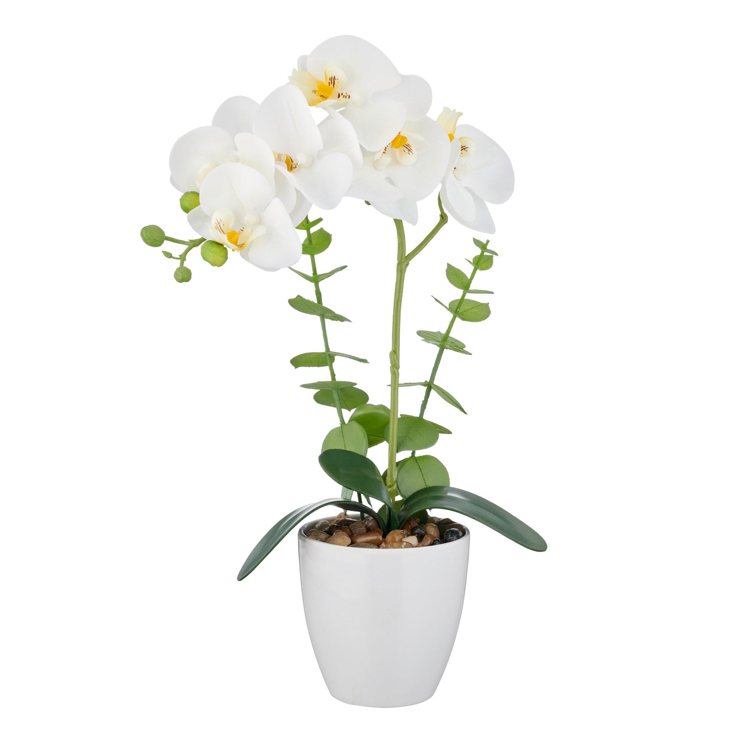 2er-Set Phalaenopsis Kunstpflanze Weiß 40cm mit Real Touch im weißen Melamintopf 9x9cm