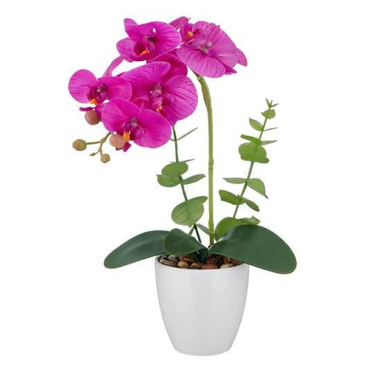 2er-Set Phalaenopsis künstliche Orchidee lila 40cm im weißen Melamintopf 9x9cm Real Touch