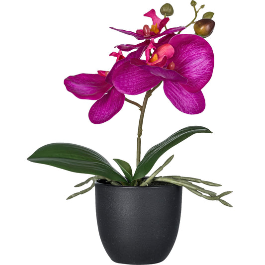4er-Set künstliche Phalaenopsis Orchideen pink 23 cm mit kleinem Topf 8x7 cm, langlebige Dekopflanzen