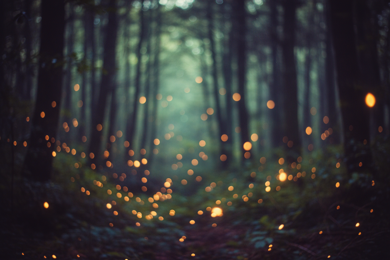 dark forest background. blurred, low detail, glowing lights
