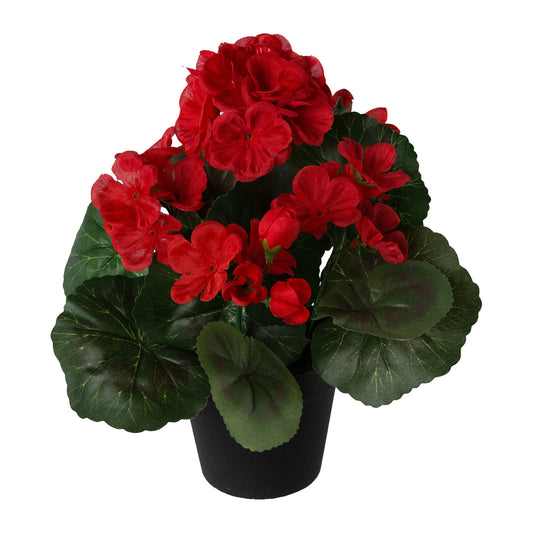 3er Set künstliche rote Geranie im schwarzen Topf - 24 cm hoch, pflegeleicht & dekorativ